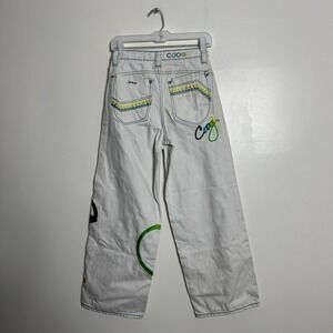 COOGI White Jeans Big Logo Colorful Embroidered Graffiti Youth‎ Size 14